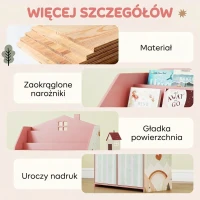 AIYAPLAY Regał dziecięcy na książki i zabawki z 2 materiałowymi szufladami, dla dzieci 3-8 lat, różowy, 62,5x30x91,5 cm(m-7)