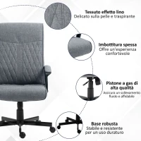 Vinsetto Sedia da Ufficio Girevole con Funzione Dondolo e Altezza Regolabile, 65x72x102-112.5cm, Grigio(m-7)