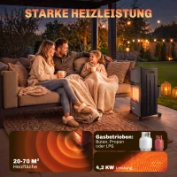 Outsunny Gas Heizstrahler Outdoor 1,5-4,2 kW Klappbar Terrassenheizer mit Rollen Schutzhülle 3 Leistungsstufen Schlauch(m-4)
