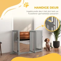 PawHut Hondenhek, vrijstaand, opvouwbaar, met deur & voeten, houten frame, 220x36x91 cm, Lichtgrijs(m-5)