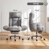 HOMCOM Executive Office Chair Height Adjustable Desk Chair Reclining Flip-up Armrest Footrest, Grey(m-3)