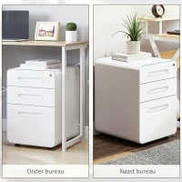 Vinsetto rolcontainer, archiefkast, kantoorcontainer met 3 lades, kantoorkast, opslag, container, staal, wit, 39 x 48 x 59 cm(m-7)