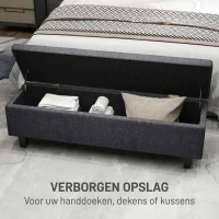HOMCOM Opbergbank in linnenlook met rubberhouten poten, voor woonkamer, slaapkamer en hal, donkergrijs(m-4)
