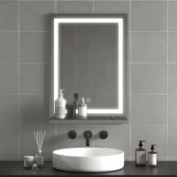 Kleankin LED-badkamerspiegel, dimbaar, anti-condens, touch-schakelaar, plank, 50 x 70 cm, zilver(m-6)