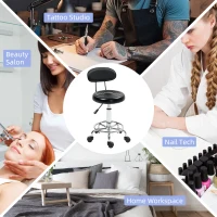 HOMCOM Rolkruk, draaibare en verstelbare kruk met rugleuning, kunstleren bekleding, voetensteun, voor kapperstafels, Zwart(m-8)