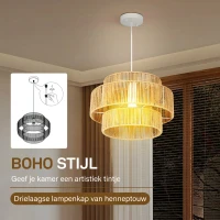 HOMCOM Hanglamp, Drielaags Lampenkap, Metaal, Henneptouw, Lichtbruin(m-4)