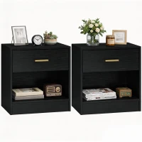 HOMCOM Set 2 Mesitas Modernas de Madera con Cajón y Balda Abierta, 39x28x41 cm, Negro(m-7)
