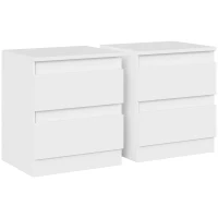 HOMCOM 2er-Set Nachttische, Beistelltische mit 2 Schubladen, moderner Stil, für Schlafzimmer, Wohnzimmer, 40 x 34 x 46,5 cm, Weiß(m-1)