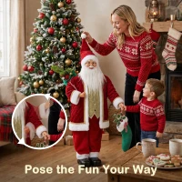 HOMCOM 4ft Life Size Singing Moving Santa Claus, 120 cm Standing Musical Animated Santa with Stocking, Sack, Posable Arms, Handcrafted, Sound Touch Activated, Moving Christmas Figure Decor(m-6)