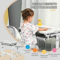HOMCOM Banco Scuola per Bambini 6-12 Anni con Sedia e Altezza Regolabile, Piano Inclinabile, 66x47x52-77 cm, Grigio(m-4)