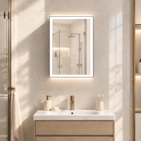 HOMCOM Armário de Casa de Banho LED com Função Antivapor Móvel de Parede Espelho Prateleiras 50x70 cm Preto(m-4)