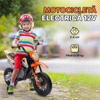 AIYAPLAY Motocicletă Electrică pentru Copii cu Roți Ajutătoare Detașabile, Suspensii, Sunete și Indicator de Încărcare, Portocalie(m-6)
