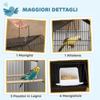 PawHut Gabbia per Uccelli con Maniglia di Trasporto e Vassoio Estraibile, in Metallo e Plastica, 50.5x41x104 cm, Nero(m-3)