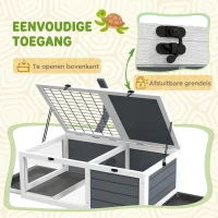 PawHut Schildpaddenverblijf, Reptielenbox met 2 Kamers, Deksel, Kunststof Schalen, Ramen, Hout, Grijs(m-6)