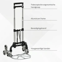 DURHAND Opvouwbare Steekwagen met 6 Wielen, inclusief Bevestigingsband, automatische Opvouwfunctie, Zilver + Zwart(m-4)