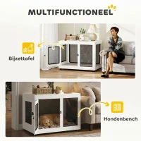 PawHut hondenkooi, dierenkooi met tafelblad, hondenhok, kennel, wit(m-5)