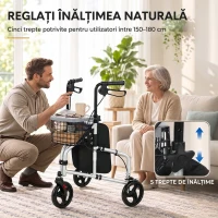 HOMCOM Rolator pliabil ușor pentru seniori cu geantă și coș, 3 roți, 136 kg, argintiu(m-4)