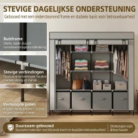 HOMCOM Kledingkast Stoffen Kast, Deuren, 2 Kledingstangen, 10 Vakken, Grijs(m-5)