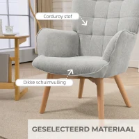 HOMCOM Akzentstoel in Scandinavisch design, oorfauteuil, set van stoelen, beukenhout, corduroy-look, grijs(m-4)