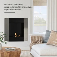 HOMCOM Camino Bioetanolo da Parete con Serbatoio da 0.7L e Copertura 20m², Acciaio, 72x11x72cm, Argento e Nero(m-4)