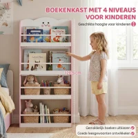 AIYAPLAY Kinderboekenrek met 4 planken, wandgemonteerd boekenrek voor kinderkamer, speelkamer, woonkamer, Roze(m-4)