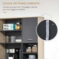 HOMCOM Mobile Cucina Credenza Moderna Salvaspazio con 2 armadietti 3 cassetti 3 ripiani Legno 90 x 39 x 169cm colore Grigio Rovere Chiaro(m-7)