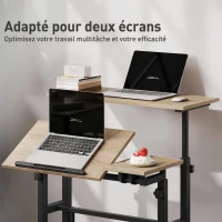 HOMCOM Bureau assis debout bureau réglable en hauteur 70 x 60 cm à roulettes avec plateau inclinable cadre en métal marron(m-7)