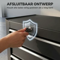 HOMCOM gereedschapskist, gereedschapskast, op wieltjes, 5 laden, staal, zwart(m-7)