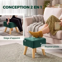 HOMCOM Repose-Pied Salon, Ottoman, Siège Rembourré en Tissu avec Pieds en Bois, 27 x 27 x 26 cm, Vert Foncé(m-4)