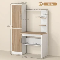 HOMCOM Birou pentru calculator cu 2 dulapuri și rafturi deschise, stil nordic, 122 x 52 x 168,4 cm, Alb și natural(m-3)
