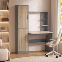 HOMCOM Birou pentru calculator cu 2 dulapuri și rafturi deschise, stil nordic, 122 x 52 x 168,4 cm, Gri închis și natural(m-2)