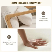 HOMCOM Schommelstoel met Voetensteun, Fleece-Bekleding, Hoge Rugleuning, Houten Poten, Voetpads, Wit(m-5)