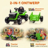 AIYAPLAY Elektrische Kindertraktor, Oprij-Traktor met Afstandsbediening, Zachte Start, voor Kinderen in de leeftijd van 3-8 Jaar, Groen(m-5)