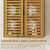 HOMCOM Badkamerwandkast Hangkast van bamboe met ademende lameldeuren, verstelbare plank 60 x 20 x 60 cm Natuurhout(m-4)