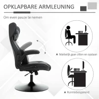 HOMCOM gamestoel computerstoel lendenkussen in hoogte verstelbaar metaal zwart(m-4)