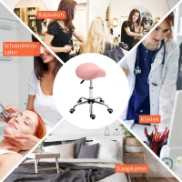 HOMCOM Rolkruk In Hoogte Verstelbaar 49-61 cm Praktijkkruk 360° Draaibaar Kruk Bureaukruk Voor Kantoor Salon Massage Spa Roze(m-5)