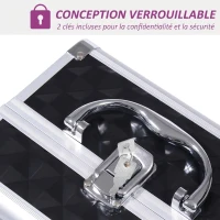 HOMCOM Mallette à maquillage rangement à 3 niveaux avec miroir verrouillage avec 2 clés dim. 20L x 15l x 15H cm noir(m-4)