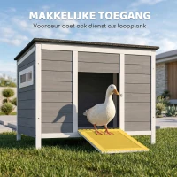 PawHut Eendenhok waterbestendig eendenhuis van hout met uitneembare bodem schuifvenster opklapbaar asfaltdak 93x70x72cm Grijs(m-6)