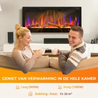 HOMCOM Elektrische haard, wandmontage, instelbare vlammen, thermostaat, timer, staal, zwart(m-7)