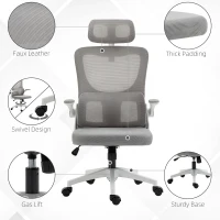 Vinsetto Bureaustoel, in hoogte verstelbaar, kantelbare rugleuning, verstelbare hoofdsteun, tot 120 kg, 60x59x114-122 cm, Grijs(m-8)