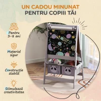AIYAPLAY Tablă pentru Copii 3-În-1 cu 2 Rafturi și Șevalet din Lemn pentru Copii de 3-8 Ani, 54x46,5x93 cm, Roz(m-6)