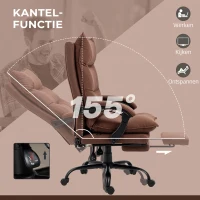 Vinsetto Bureaustoel met Massage- en Verwarmingsfunctie, Voetensteun, Verstelbaar, tot 120 kg, Bruin(m-7)