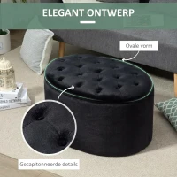 HOMCOM bank gestoffeerde bank met opbergruimte borstbank ovale vorm hal slaapkamer woonkamer fluweelzacht polyester rubber hout zwart 71 x 52 x 42 cm(m-6)