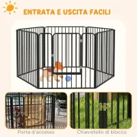 PawHut Recinto per Cani a 6 Pannelli Modulabili da Interno ed Esterno, in Acciaio, 164x83x80 cm, Nero(m-7)