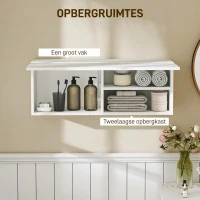 HOMCOM Badkamerkast Hangkast Wandkast met naar boven klappende deur, gasveer, legplank 80 x 25 x 30 cm Wit(m-5)