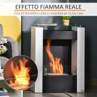 HOMCOM Camino Bioetanolo con Serbatoio da 0.9L e Copertura 20m², Biocamino in Acciaio e Vetro, 60x20x79cm, Bianco e Nero(m-5)