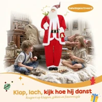 HOMCOM Kerstman 1,6 m staande kerstman met geschenken en kerstglokken Soundfunktion(m-5)