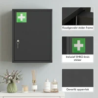 kleankin Medicijnkast voor wandmontage met slot, 3-niveaus stalen wandkast, 40 x 15 x 53,5 cm, Zwart(m-6)
