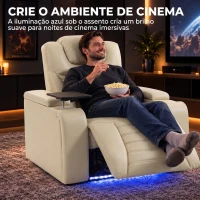 HOMCOM Cadeirão Relax Reclinável Elétrico com Aquecimento Lombar, Massagem por Vibração, Luz LED, Apoio para os Pés, USB e USB-C, Branco Creme(m-6)