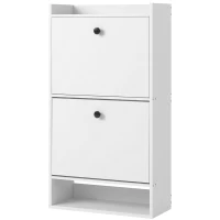HOMCOM Dulap pentru pantofi cu 2 sertare rabatabile, separatoare reglabile, compartiment deschis și raft superior, Alb(m-1)